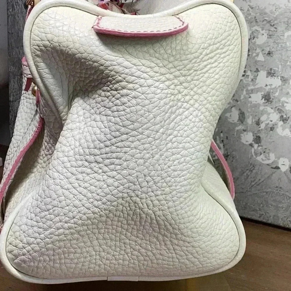 Dooney and Brourke Cream and Pink Pebbled Leather Bag Vintage Marchesa Satchel - Picture 10 of 16